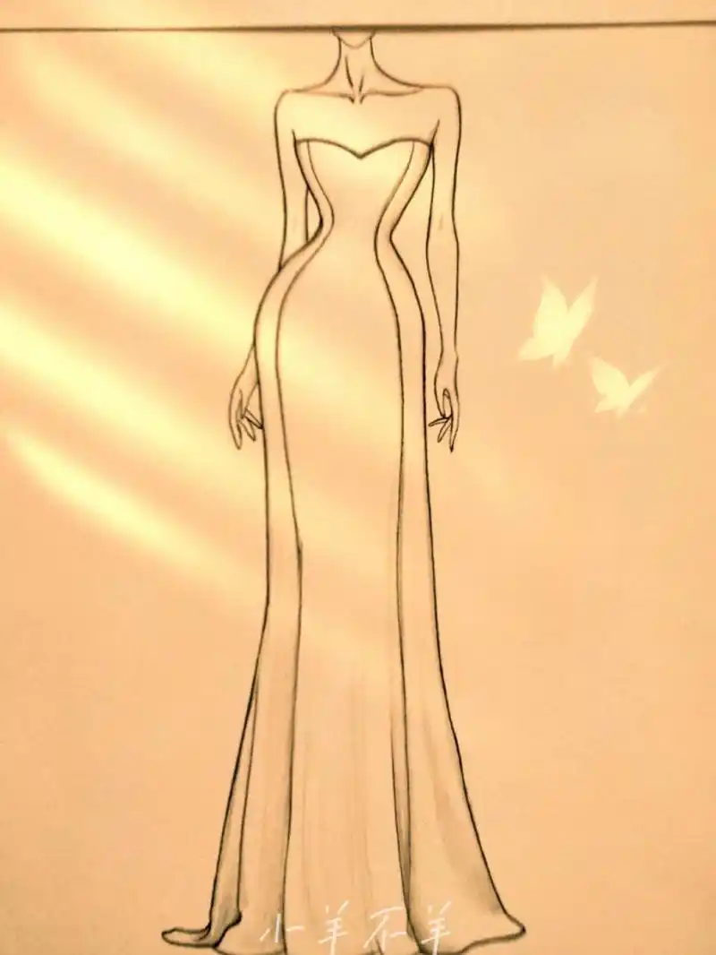 美女黑白简笔画#绘画教程78(附过程) 婚纱礼服手绘简笔画74绘画过程