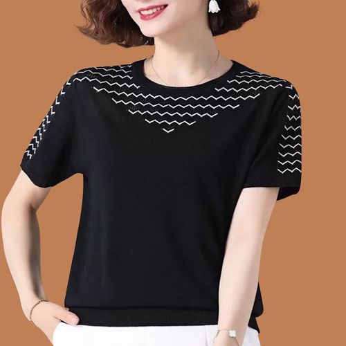 c中年女士短1袖高档上衣女时尚一点夏季装2024新款冰丝t恤宽松洋气