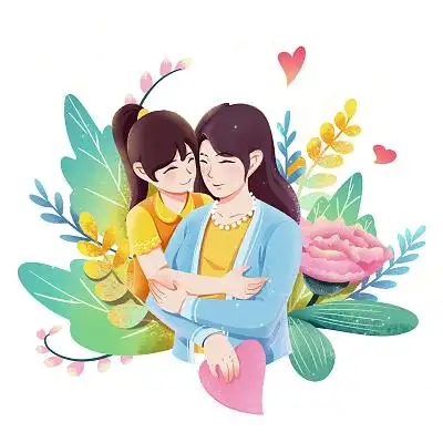 唯美母亲节原创插画海报母亲节插画妇女节插画节日文艺感恩节母女爱心