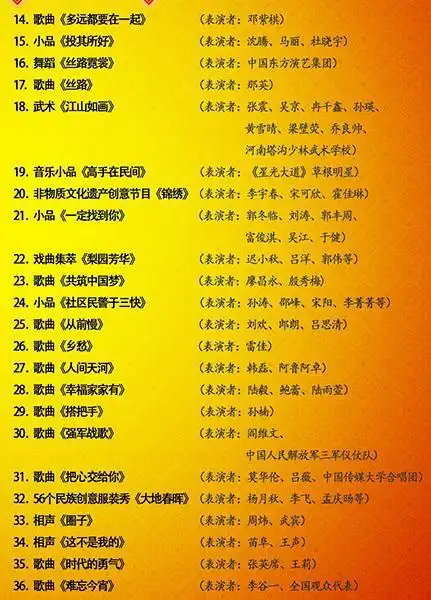 央视发布春晚最终版节目单共36个节目
