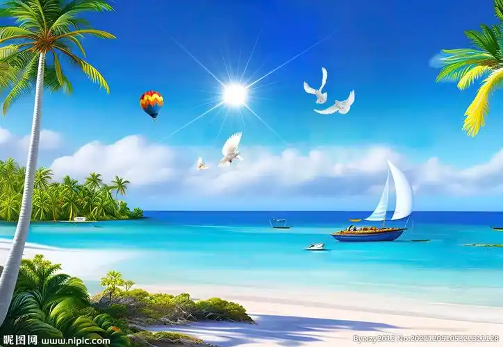 蓝天白云大海沙滩