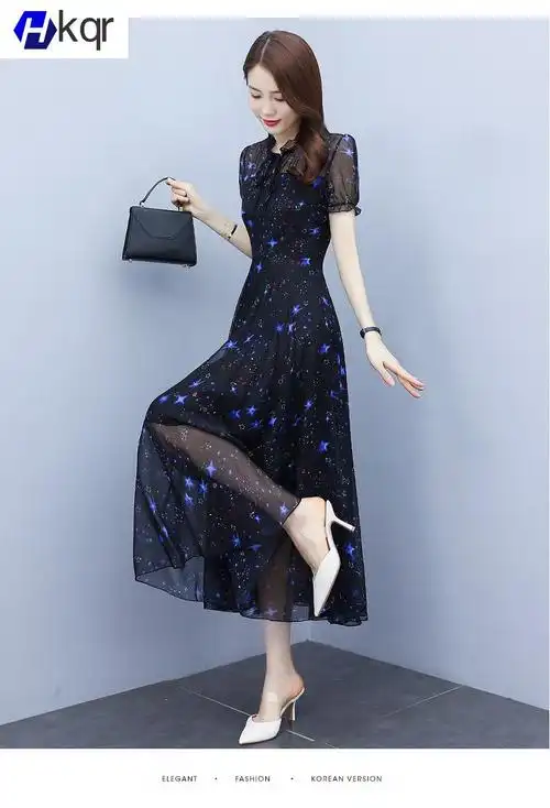 hkqr高端品牌夏季中青年女装连衣裙女夏新款感显瘦气质洋气别致惊艳雪