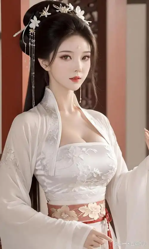 古风美女白衣如雪映芳华黑发如瀑垂鬓边