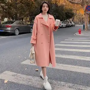 橘粉色双面羊绒大衣女中长款2021年新款高端休闲小个子羊毛呢外套