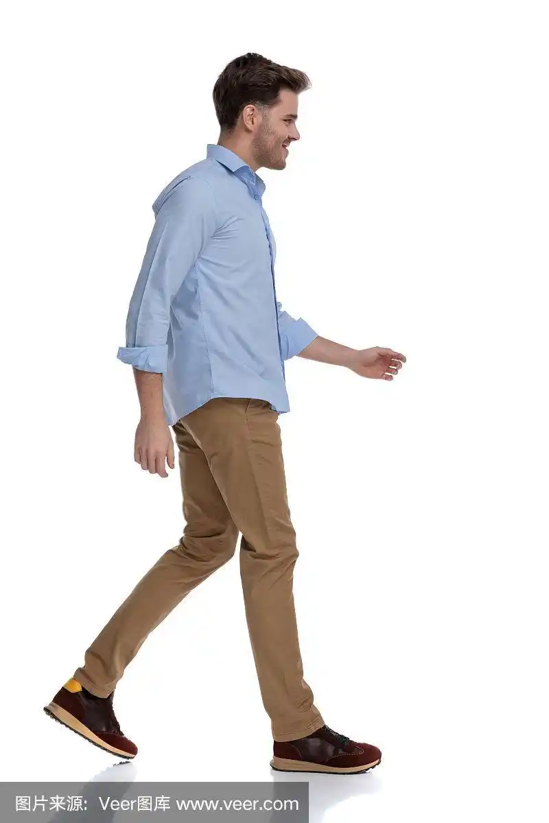 男人,休闲装,侧面视角,快乐,步行