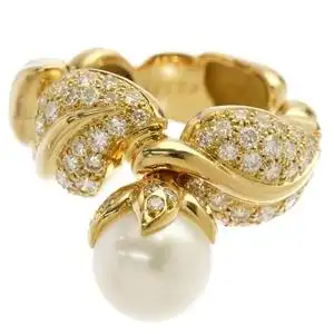 二手正品98新chanel香奈儿18k黄金珍珠钻石戒指9号女士日本中古