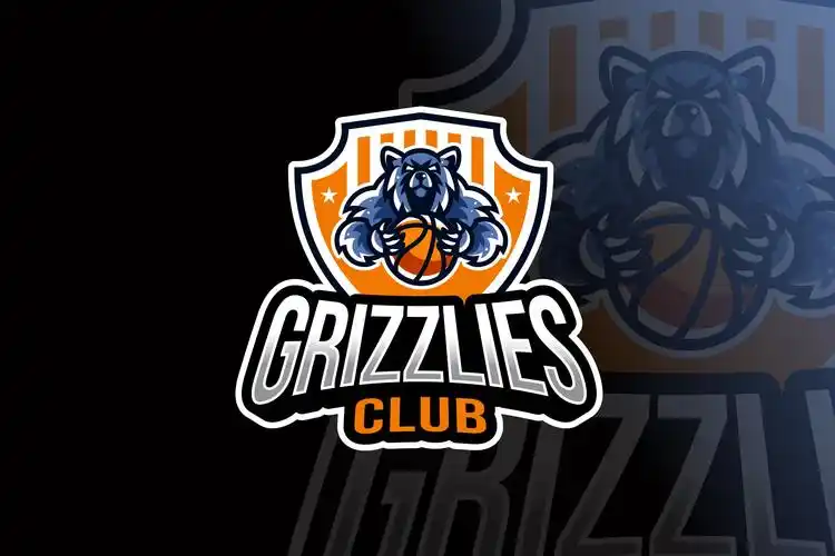 灰熊卡通形象篮球队队徽图案logo设计模板grizzliesbasketballlogo