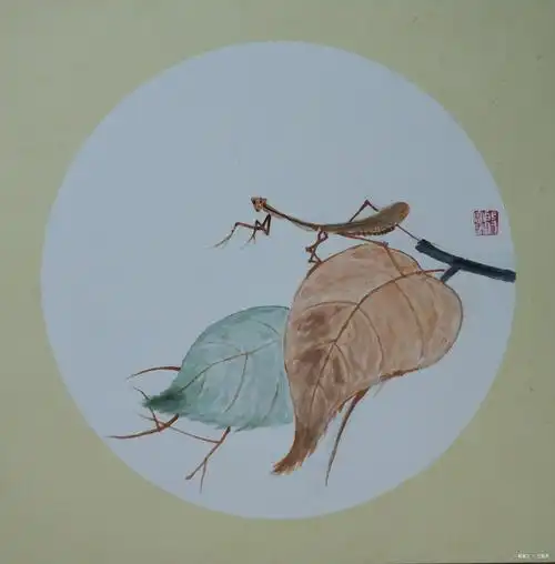 螳螂,殷富兰, 2018年纸张国画 | 衍艺圈 - topart.