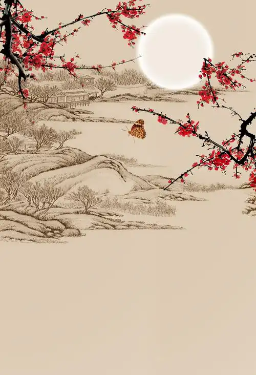 新款素雅中国风工笔画全家福婚纱儿童写真摄影背景 拍照拍摄背景