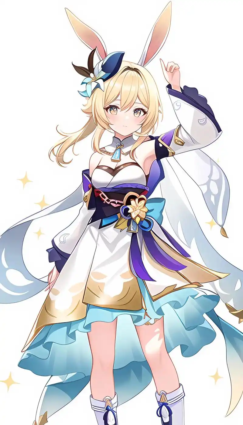 戴着兔耳朵的原神旅行者荧真可爱!戴着兔耳朵的荧!ai描述词不 - 抖音