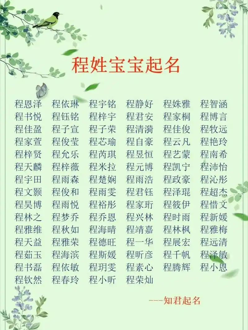 程姓宝宝起名改名,令人惊艳的宝宝名字,供参考学习