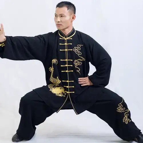 太极言一晨练飞龙太极拳练功服双丝麻男士表演太极服