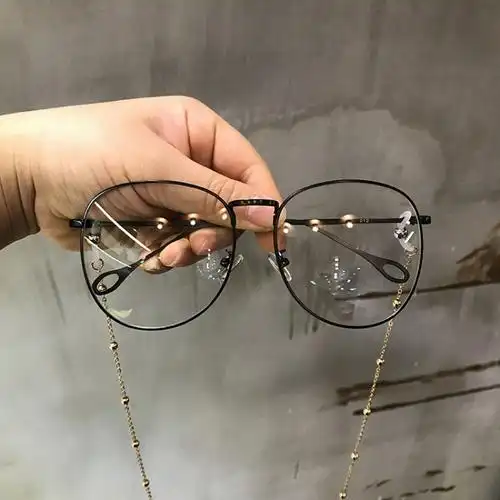bosibao 网红同款带链条眼镜街拍大框大脸显瘦眼镜框通用复古圆平光