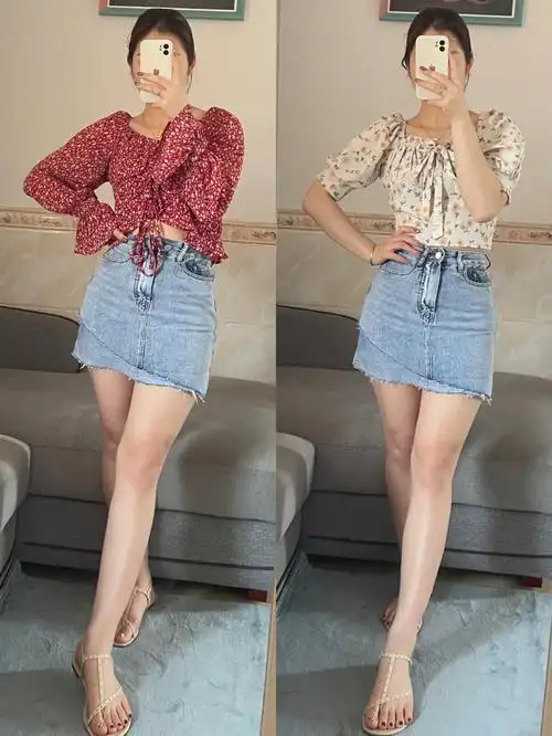 遮跨显瘦的a字牛仔短裙~