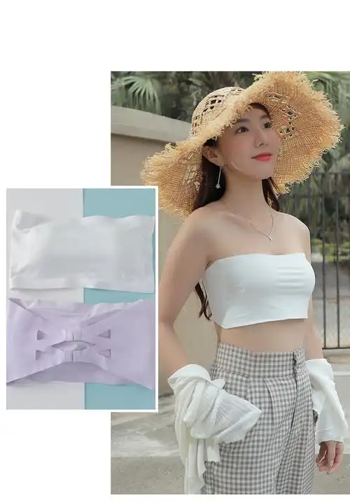 北极绒无肩带裹胸内衣女抹胸式文胸聚拢美背吊带打底露肩上衣夏 无