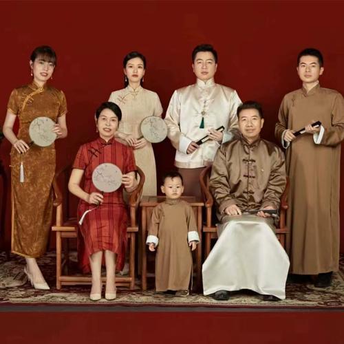 复古男长衫家庭装马褂专拍民国风女旗袍亲子装影楼写真全家福服装