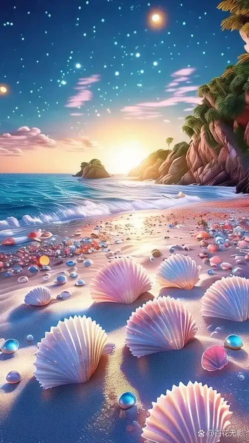 远处的绿色小岛,仿佛是大海的翡翠,岛上的棕榈大海沙滩唯美贝壳水晶珠