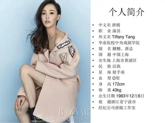 免费文档 所有分类 影视/动漫 当红女星唐嫣ppt 个人简介