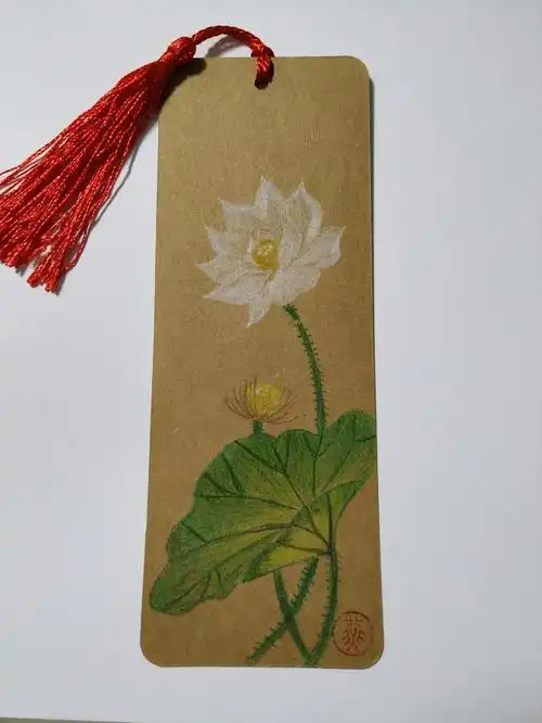 彩铅荷花书签