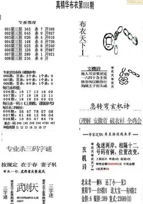 008期今天3d会员布衣精华早报真精华布衣123456