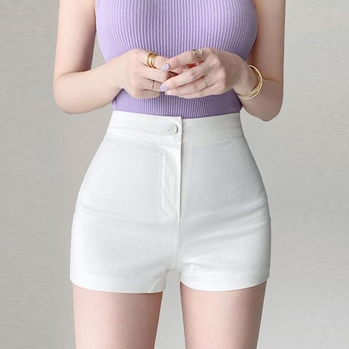 白色短裤女夏2022新款高腰紧身弹力三分休闲休闲裤