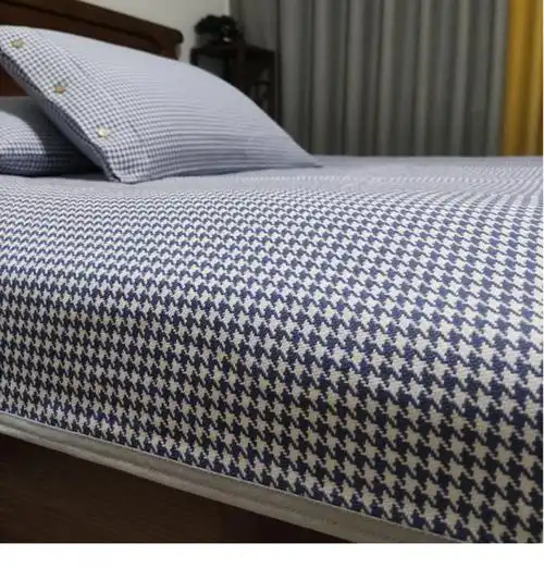 恒源祥品牌家纺轻奢高档提花老粗布凉席三件套纯棉冬夏季两用加厚亚麻