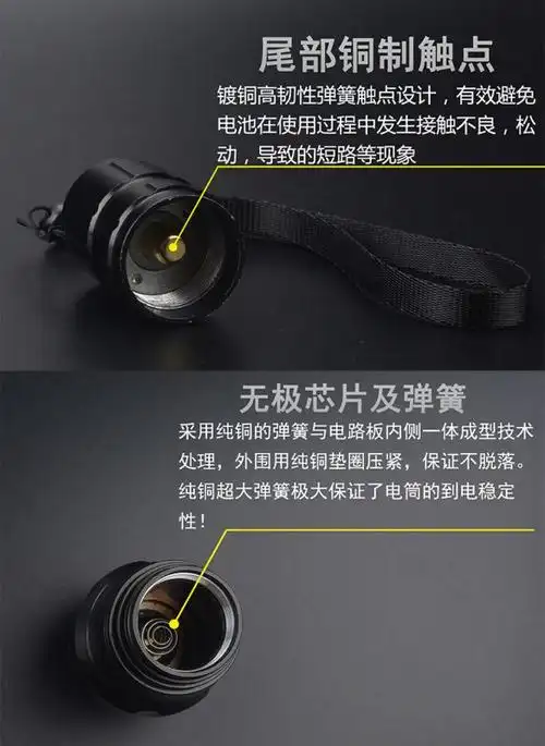 俱竞阳t6变焦强光手电 led充电照明手电筒 18650锂电池 户外照明