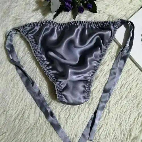 桑蚕丝轻薄系带式抗菌丝滑女士内裤性感真丝内裤黑色均码带子可调节