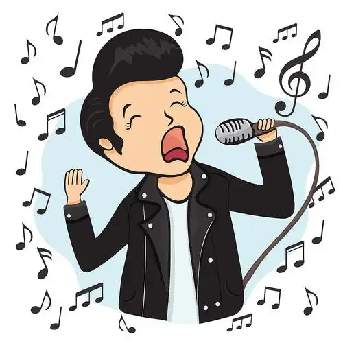 那家伙对着麦克风唱歌,卡通人物,手绘贴纸.