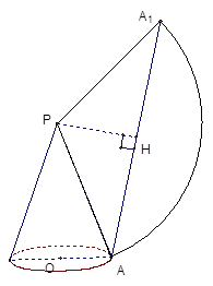 如图圆锥底面半径oa10㎝母线pa30㎝由底面周长上一点a出发绕其侧面一