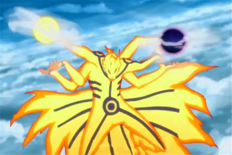 玉螺旋手里剑威力与佐助的因陀罗之矢相当,是在仙人模式加九尾模式下