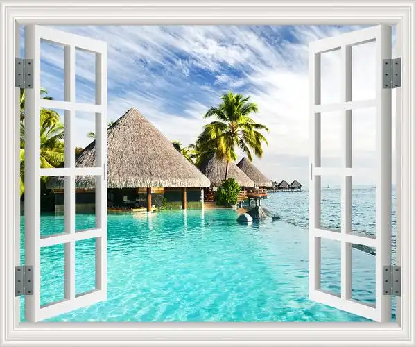 3d立体_包邮3d仿真立体假窗户墙贴纸客厅创意装饰墙贴画卧室海边墙面
