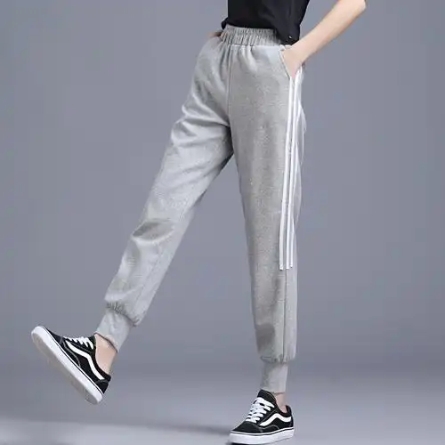 黑色运动裤女春秋束脚裤子2022新款女裤宽松休闲裤