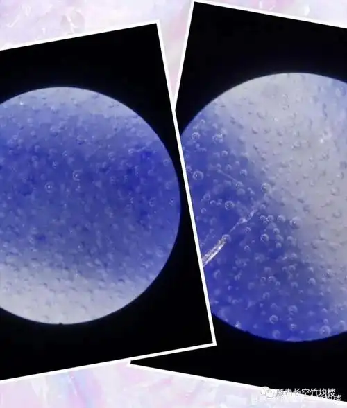 青花有深浅,这是运笔停顿留下的特征.气泡放大清晰有层次感.