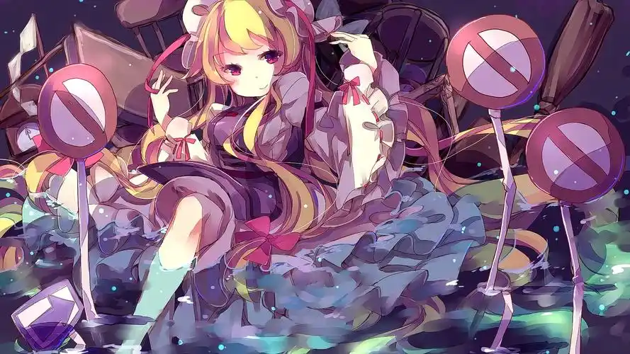 yakumo yukari,touhou,壁纸,高清壁纸人物,金发,长发,看着你,动漫