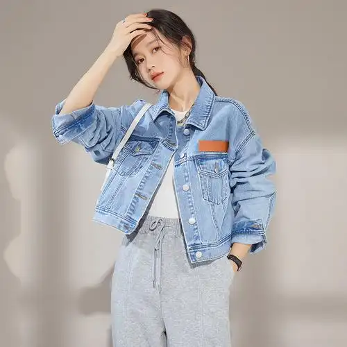 牛仔琼斯维格外套2022年春季宽松短款ins浅蓝色小个子短外套