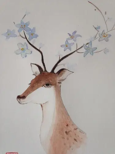 水彩画梅花鹿