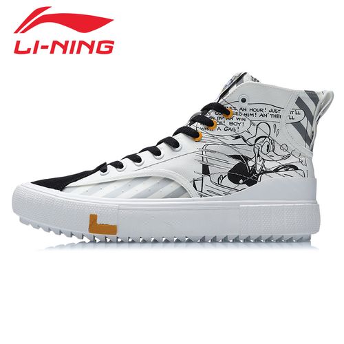 李宁男鞋春秋款迪士尼联名帆布鞋运动鞋涂鸦高帮板鞋agcr179