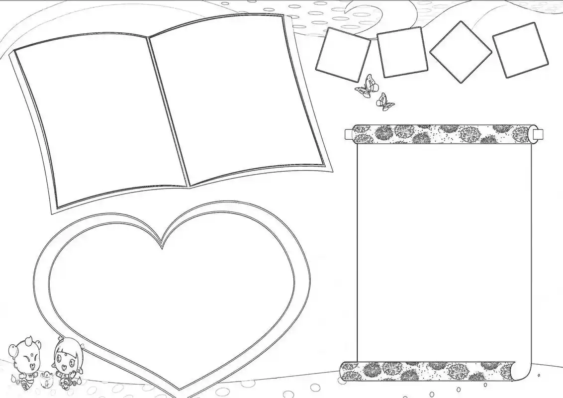 五款通用黑白线条手抄报模板 #小报 #素材 #手抄报  - 抖音