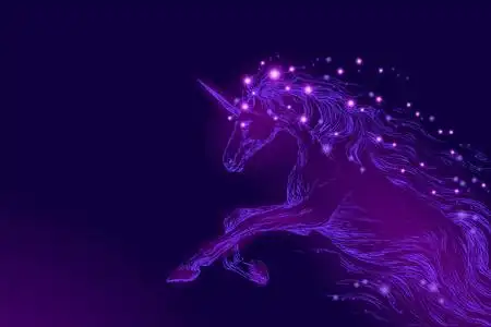 紫色紫罗兰色的马独角兽骑夜空之星.