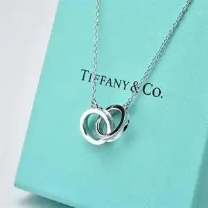 tiffany蒂芙尼双环双圈925纯银吊坠项链1837情侣款锁骨链女友礼物