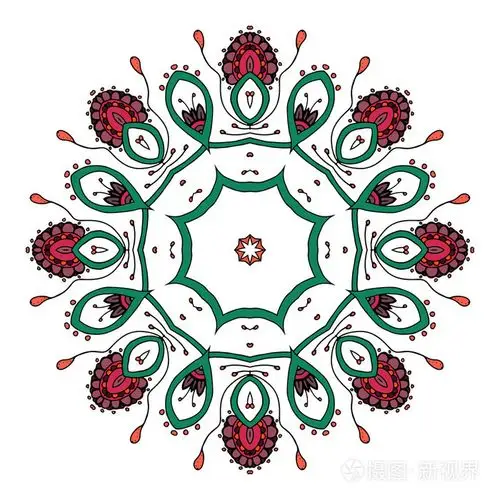 民族花边圆装饰图案.美丽的手拉的花