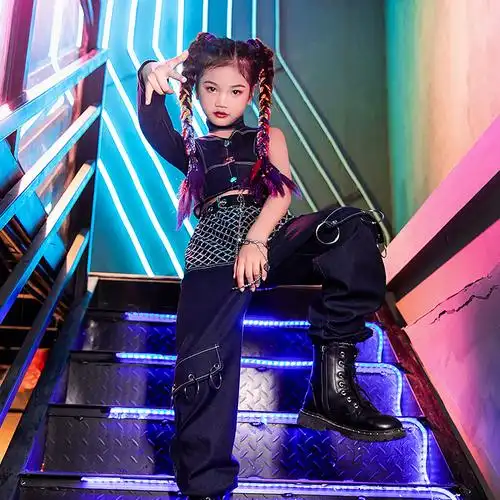 少儿酷帅街舞潮装嘻哈套装女童爵士舞演出服儿童儿童演出服