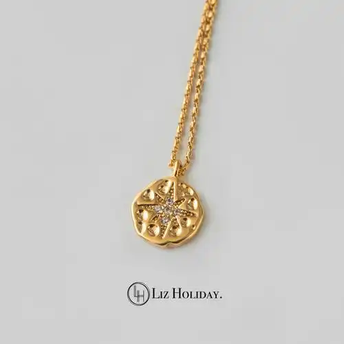 八芒设计锁骨北极星18k简约复古小众吊坠金币项链