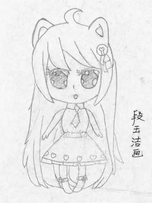 q版猫耳女孩 线稿 线稿 段玉洁画