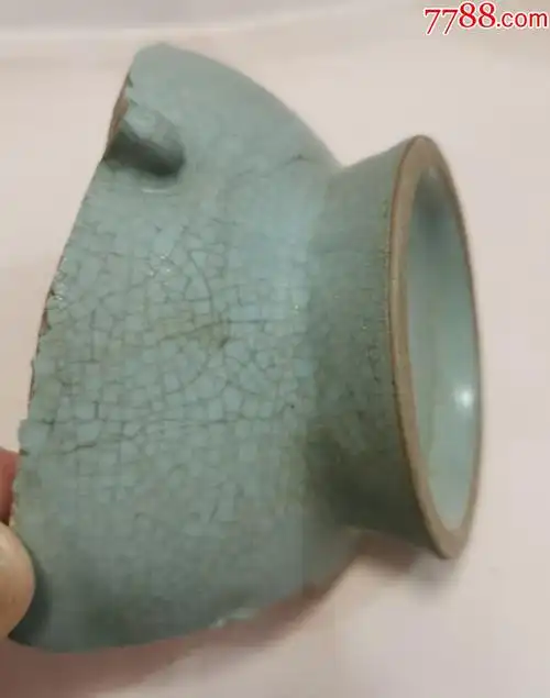 北宋汝窑天青釉大瓶底瓷片h