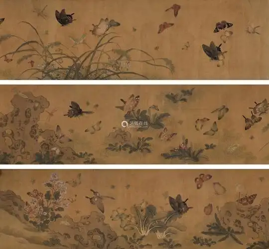 佚名百蝶图手卷设色绢本