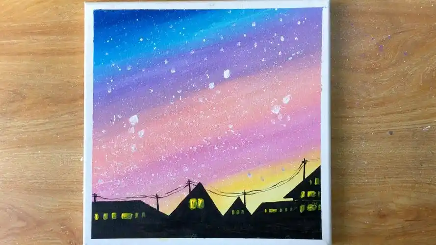 丙烯画/简单风景画/多彩天空图/初学者绘画入门教程