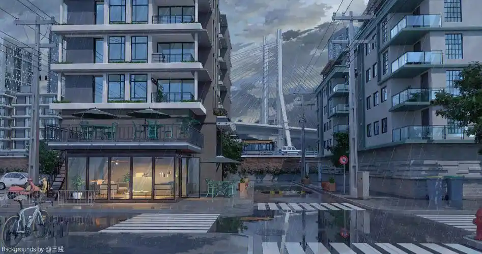 二次元日系场景原画雨天晴天夜晚
