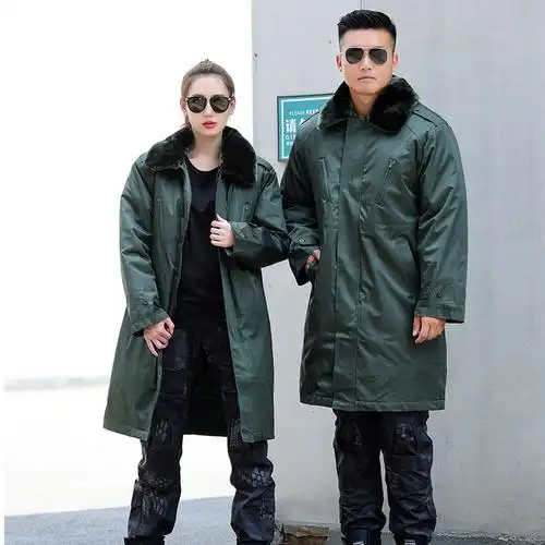 加厚冬季寒区棉大衣长款棉服男保温防寒大衣黑色户外工作保暖大衣